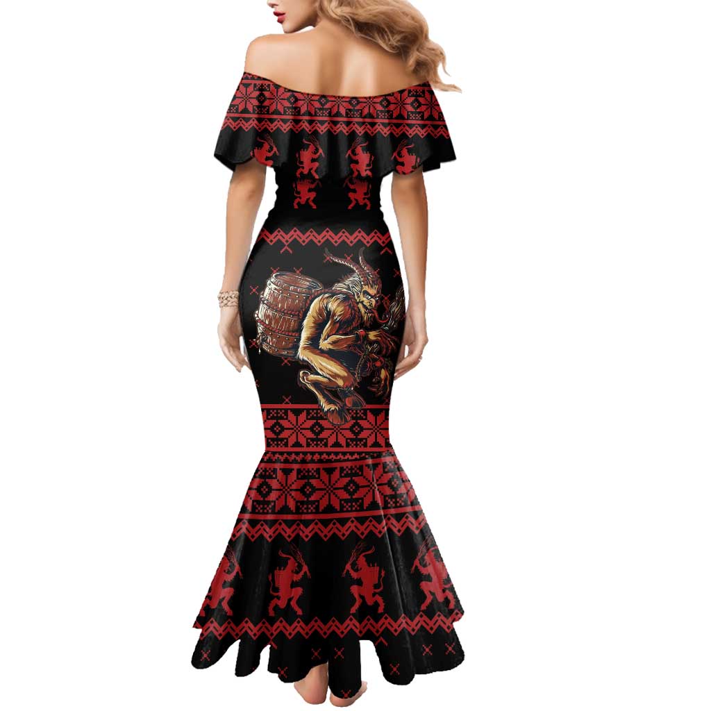 Merry Krampus Creepy Christmas Holiday Family Matching Mermaid Dress and Hawaiian Shirt Red Version - Wonder Print Shop