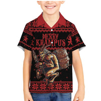 Merry Krampus Creepy Christmas Holiday Family Matching Mermaid Dress and Hawaiian Shirt Red Version - Wonder Print Shop