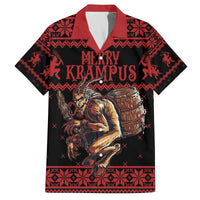 Merry Krampus Creepy Christmas Holiday Family Matching Off The Shoulder Long Sleeve Dress and Hawaiian Shirt Red Version - Wonder Print Shop