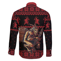 Merry Krampus Creepy Christmas Holiday Family Matching Off The Shoulder Long Sleeve Dress and Hawaiian Shirt Red Version - Wonder Print Shop