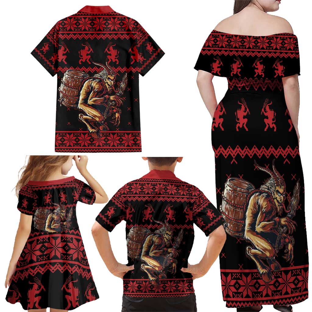 Merry Krampus Creepy Christmas Holiday Family Matching Off Shoulder Maxi Dress and Hawaiian Shirt Red Version - Wonder Print Shop