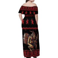 Merry Krampus Creepy Christmas Holiday Family Matching Off Shoulder Maxi Dress and Hawaiian Shirt Red Version - Wonder Print Shop