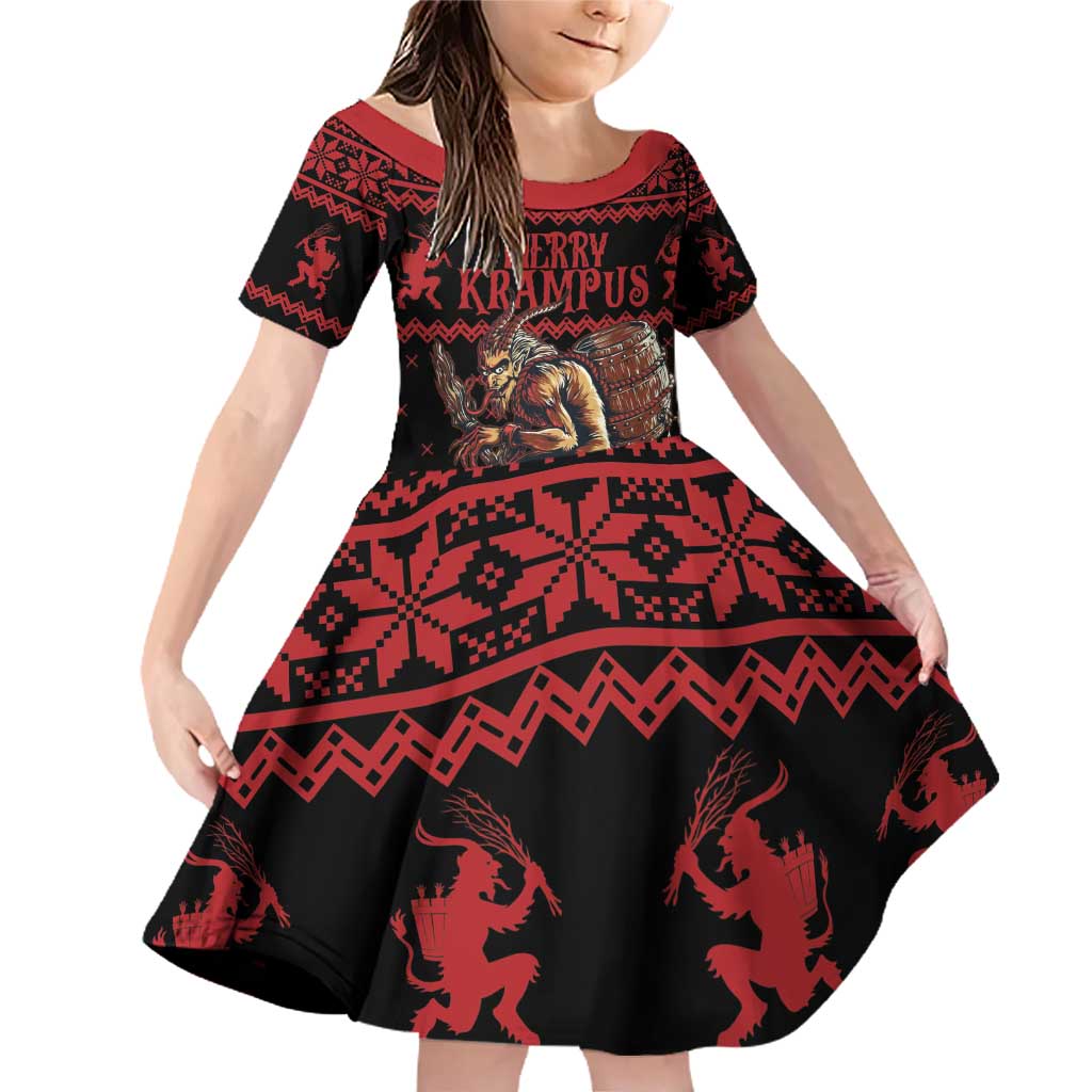 Merry Krampus Creepy Christmas Holiday Family Matching Off Shoulder Short Dress and Hawaiian Shirt Red Version - Wonder Print Shop