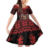 Merry Krampus Creepy Christmas Holiday Family Matching Off Shoulder Short Dress and Hawaiian Shirt Red Version - Wonder Print Shop
