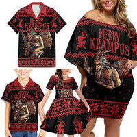 Merry Krampus Creepy Christmas Holiday Family Matching Off Shoulder Short Dress and Hawaiian Shirt Red Version - Wonder Print Shop