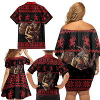 Merry Krampus Creepy Christmas Holiday Family Matching Off Shoulder Short Dress and Hawaiian Shirt Red Version - Wonder Print Shop