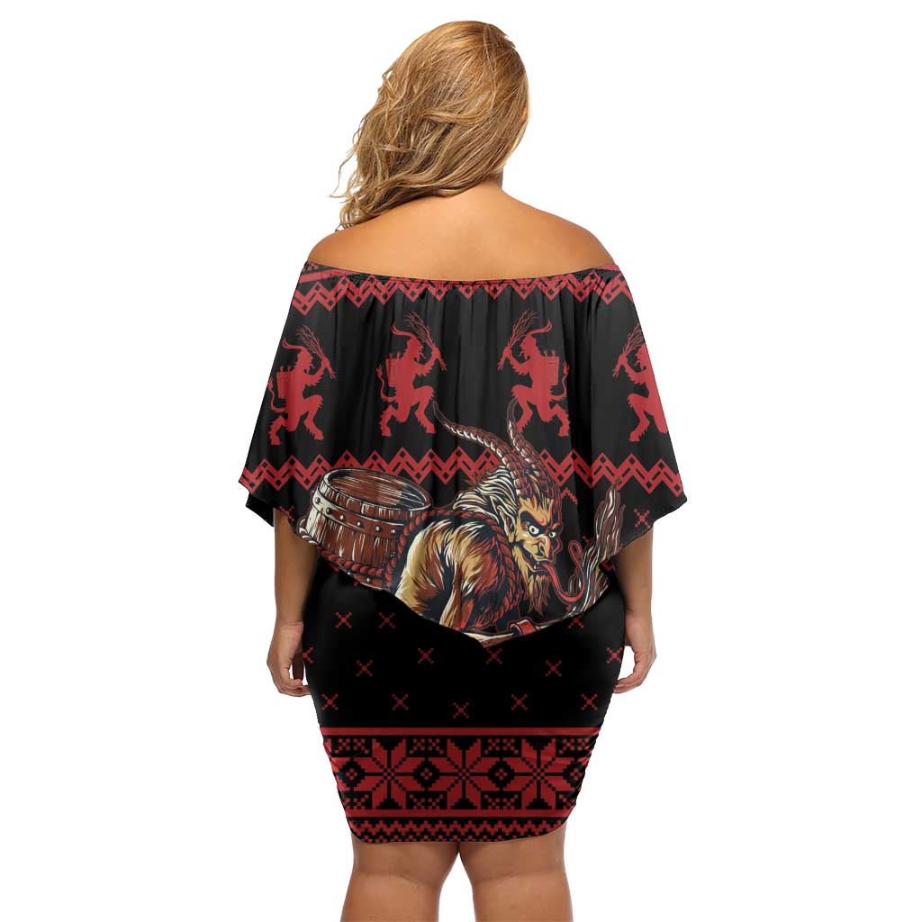 Merry Krampus Creepy Christmas Holiday Family Matching Off Shoulder Short Dress and Hawaiian Shirt Red Version - Wonder Print Shop