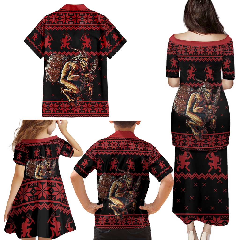 Merry Krampus Creepy Christmas Holiday Family Matching Puletasi and Hawaiian Shirt Red Version - Wonder Print Shop