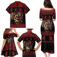 Merry Krampus Creepy Christmas Holiday Family Matching Puletasi and Hawaiian Shirt Red Version - Wonder Print Shop