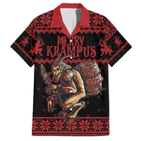 Merry Krampus Creepy Christmas Holiday Family Matching Short Sleeve Bodycon Dress and Hawaiian Shirt Red Version - Wonder Print Shop