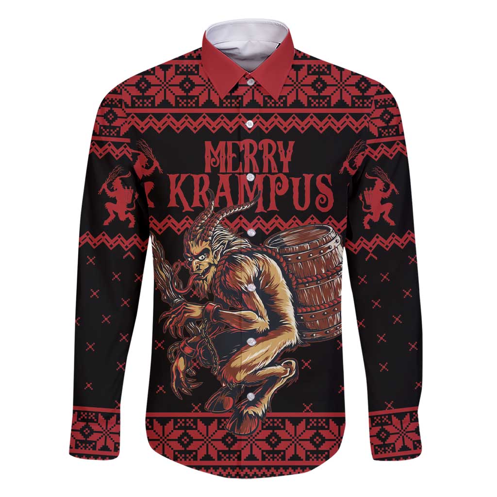Merry Krampus Creepy Christmas Holiday Family Matching Short Sleeve Bodycon Dress and Hawaiian Shirt Red Version - Wonder Print Shop