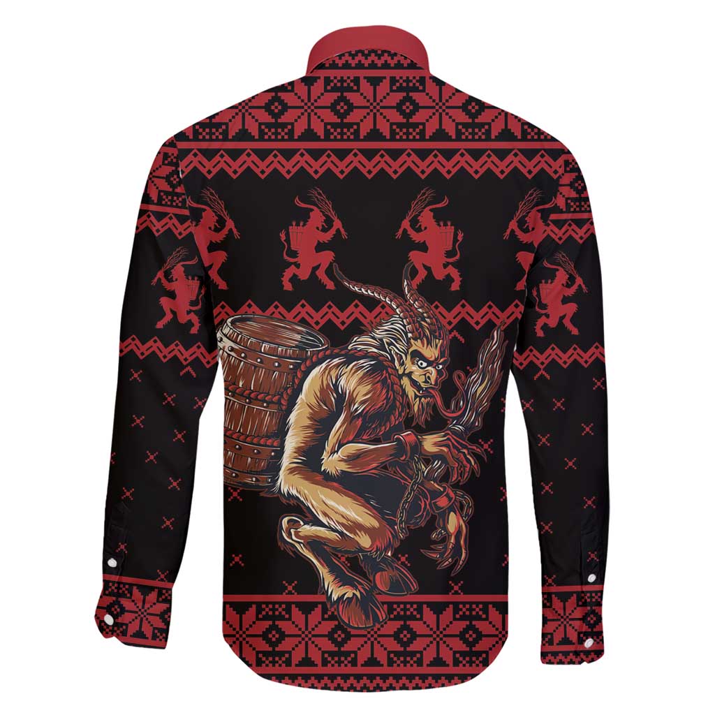 Merry Krampus Creepy Christmas Holiday Family Matching Short Sleeve Bodycon Dress and Hawaiian Shirt Red Version - Wonder Print Shop