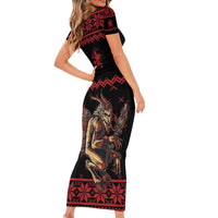 Merry Krampus Creepy Christmas Holiday Family Matching Short Sleeve Bodycon Dress and Hawaiian Shirt Red Version - Wonder Print Shop