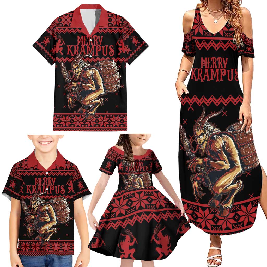 Merry Krampus Creepy Christmas Holiday Family Matching Summer Maxi Dress and Hawaiian Shirt Red Version - Wonder Print Shop
