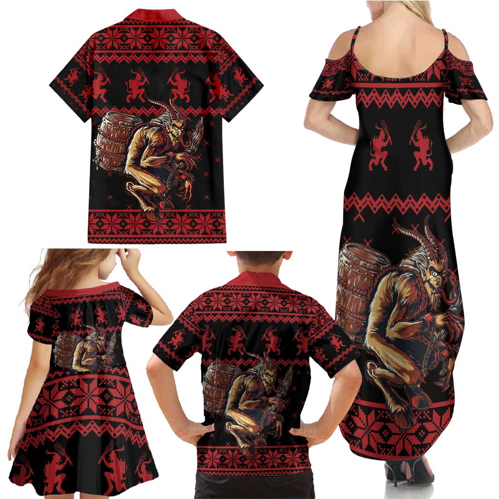 Merry Krampus Creepy Christmas Holiday Family Matching Summer Maxi Dress and Hawaiian Shirt Red Version - Wonder Print Shop
