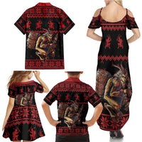Merry Krampus Creepy Christmas Holiday Family Matching Summer Maxi Dress and Hawaiian Shirt Red Version - Wonder Print Shop