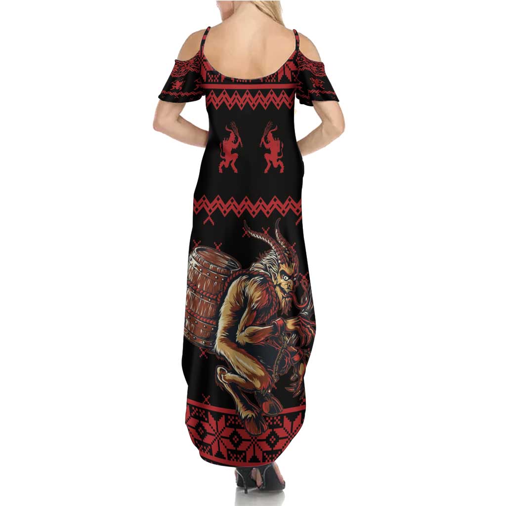 Merry Krampus Creepy Christmas Holiday Family Matching Summer Maxi Dress and Hawaiian Shirt Red Version - Wonder Print Shop