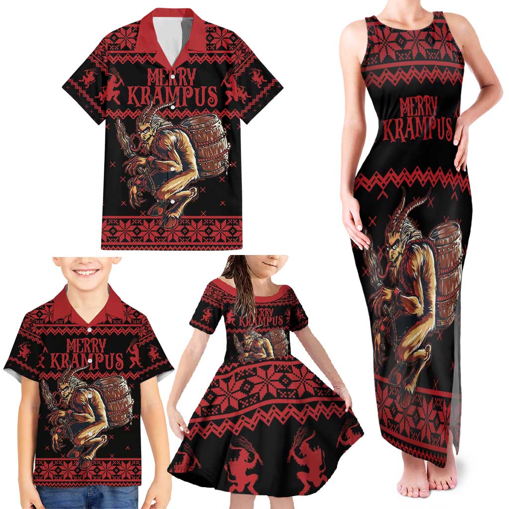 Merry Krampus Creepy Christmas Holiday Family Matching Tank Maxi Dress and Hawaiian Shirt Red Version - Wonder Print Shop