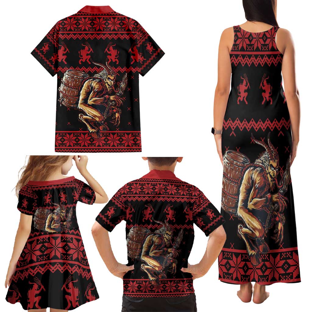 Merry Krampus Creepy Christmas Holiday Family Matching Tank Maxi Dress and Hawaiian Shirt Red Version - Wonder Print Shop