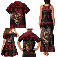 Merry Krampus Creepy Christmas Holiday Family Matching Tank Maxi Dress and Hawaiian Shirt Red Version - Wonder Print Shop