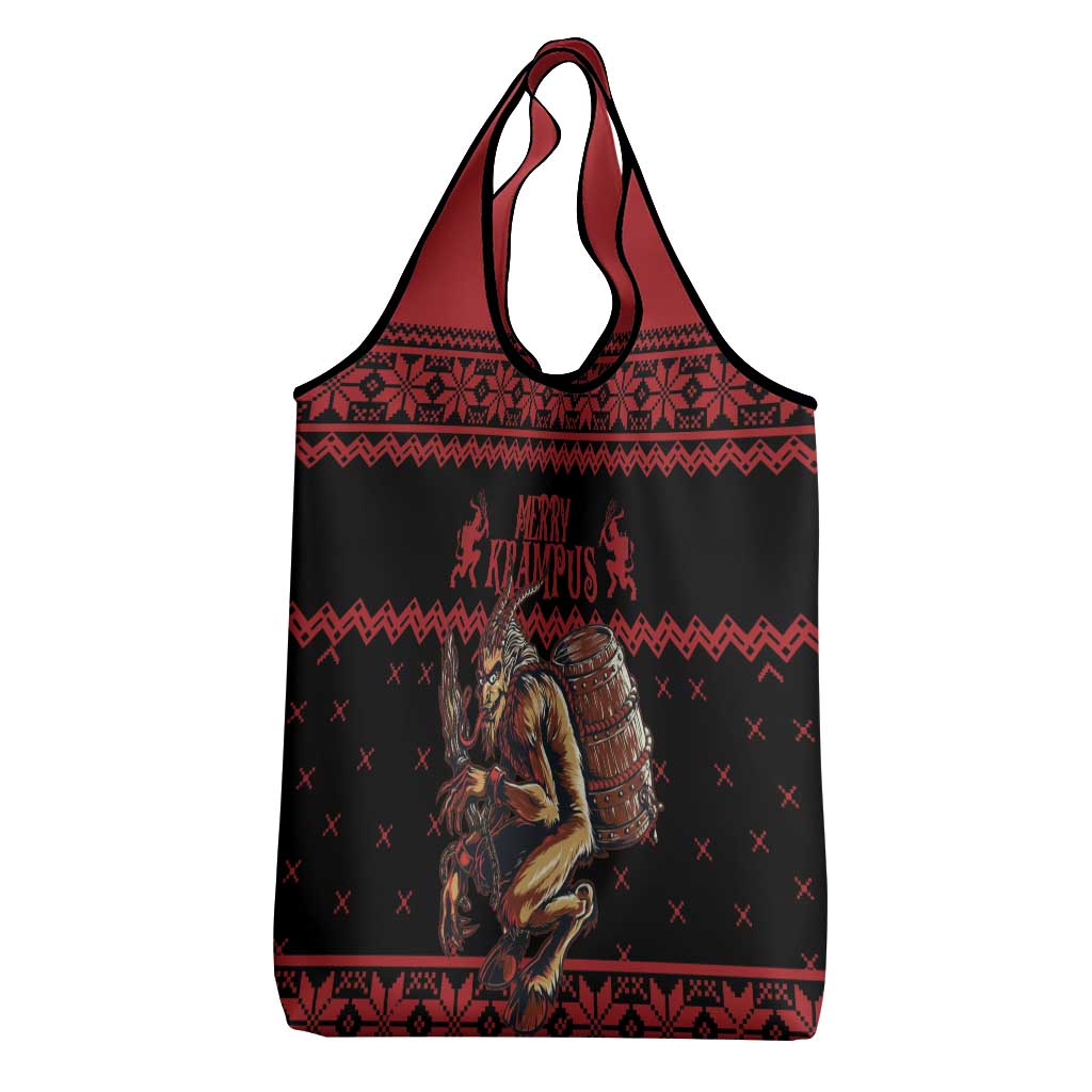 Merry Krampus Creepy Christmas Holiday Grocery Bag Red Version