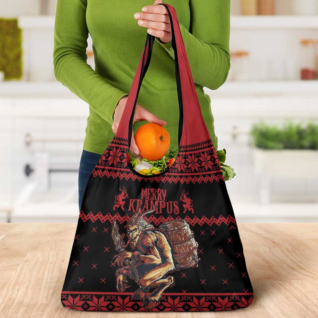 Merry Krampus Creepy Christmas Holiday Grocery Bag Red Version