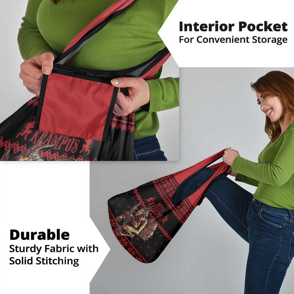 Merry Krampus Creepy Christmas Holiday Grocery Bag Red Version