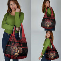 Merry Krampus Creepy Christmas Holiday Grocery Bag Red Version