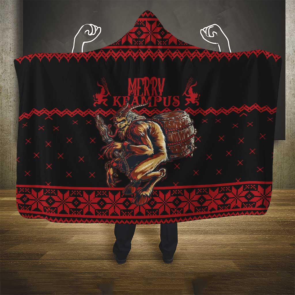 Merry Krampus Creepy Christmas Holiday Hooded Blanket Red Version