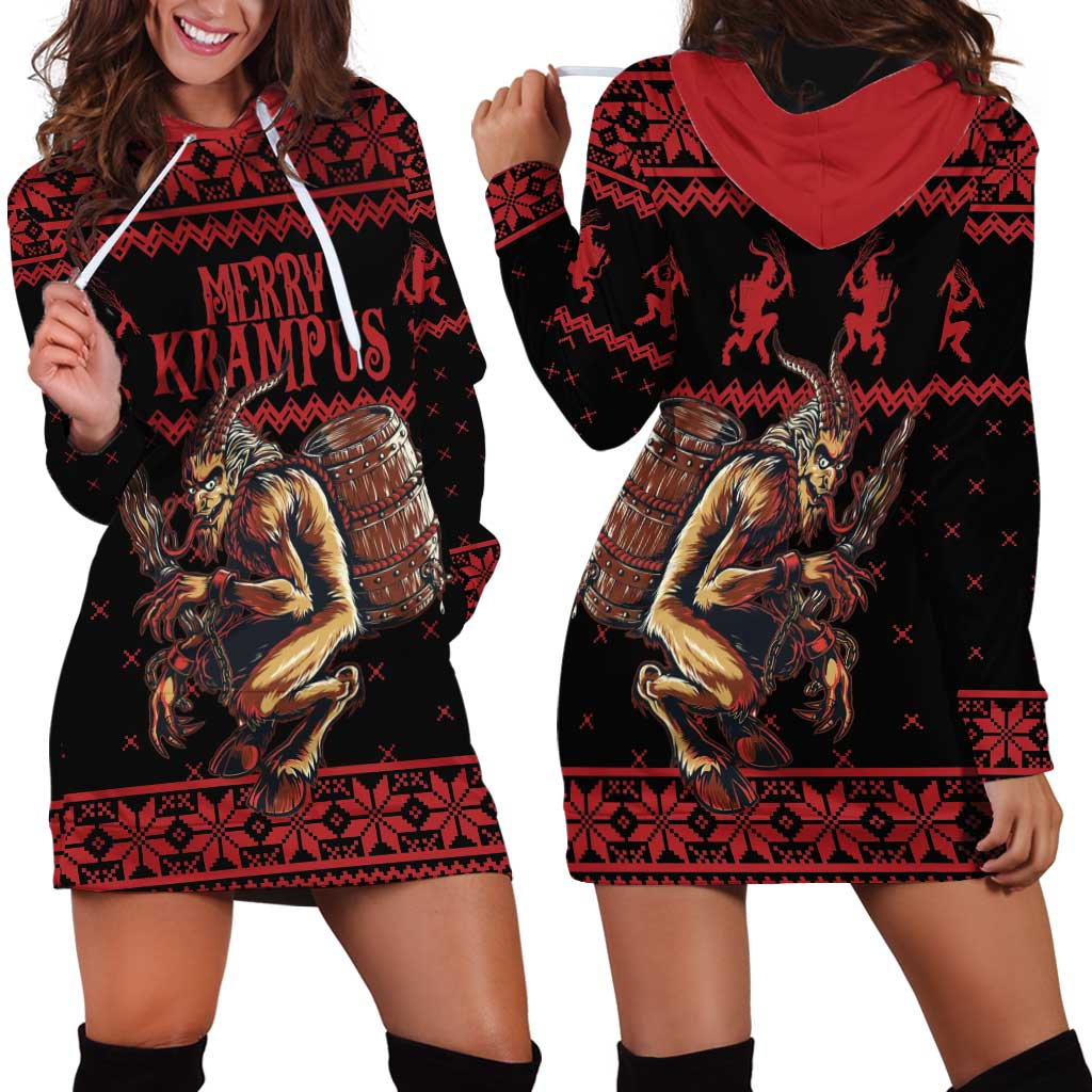 Merry Krampus Creepy Christmas Holiday Hoodie Dress Red Version - Wonder Print Shop