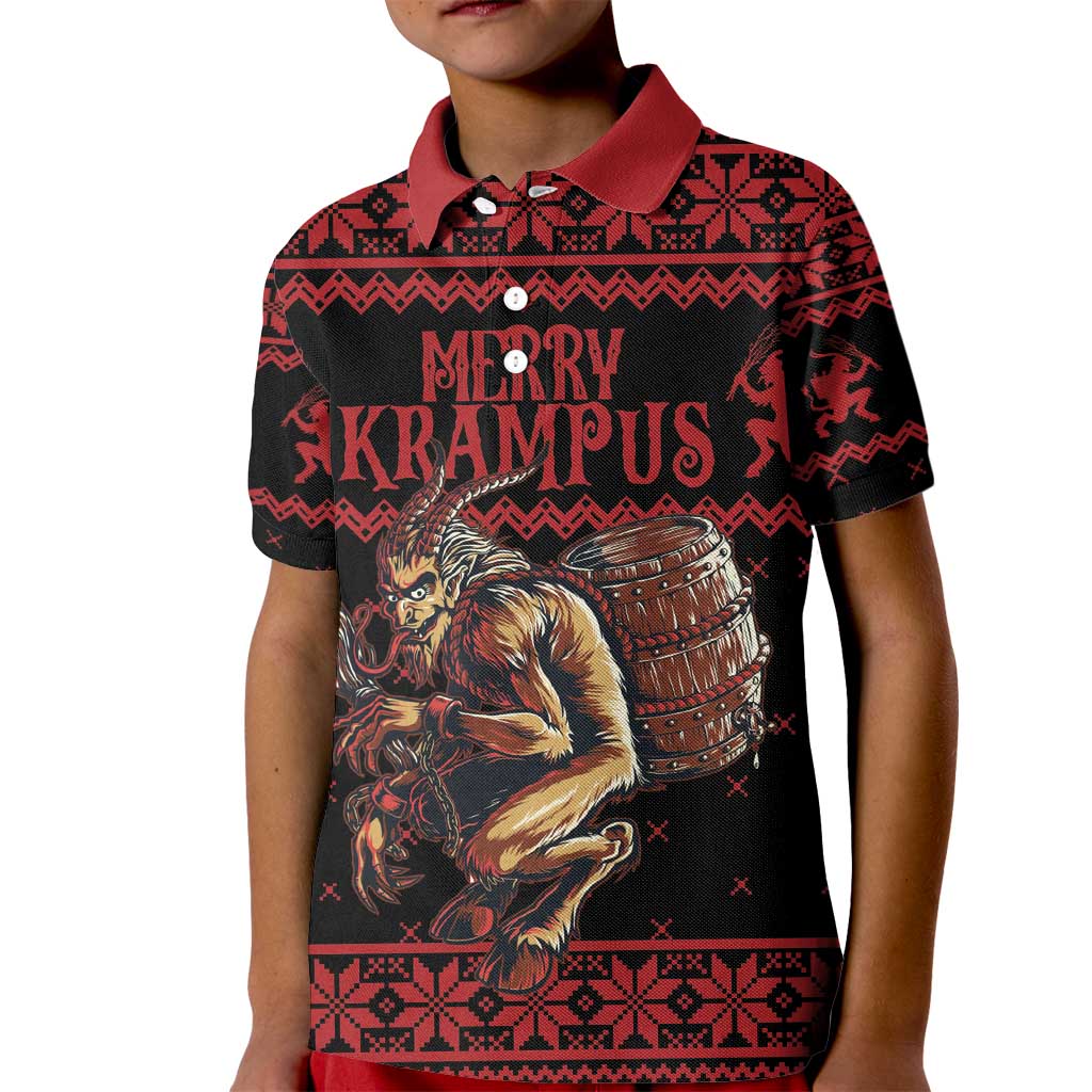 Merry Krampus Creepy Christmas Holiday Kid Polo Shirt Red Version - Wonder Print Shop