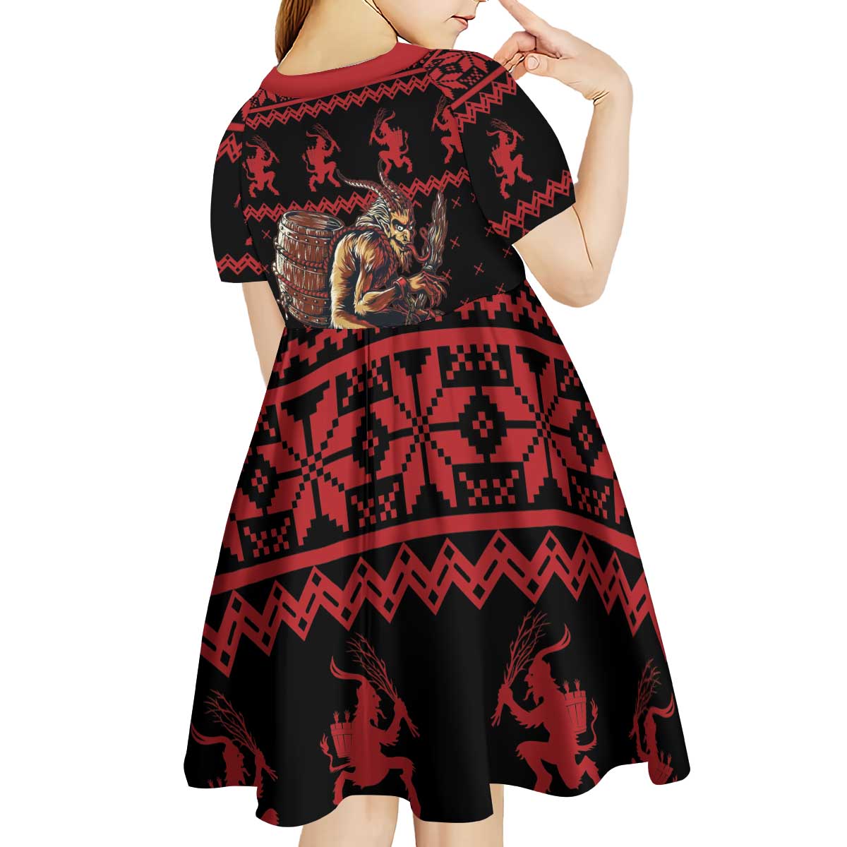 Merry Krampus Creepy Christmas Holiday Kid Short Sleeve Dress Red Version - Wonder Print Shop