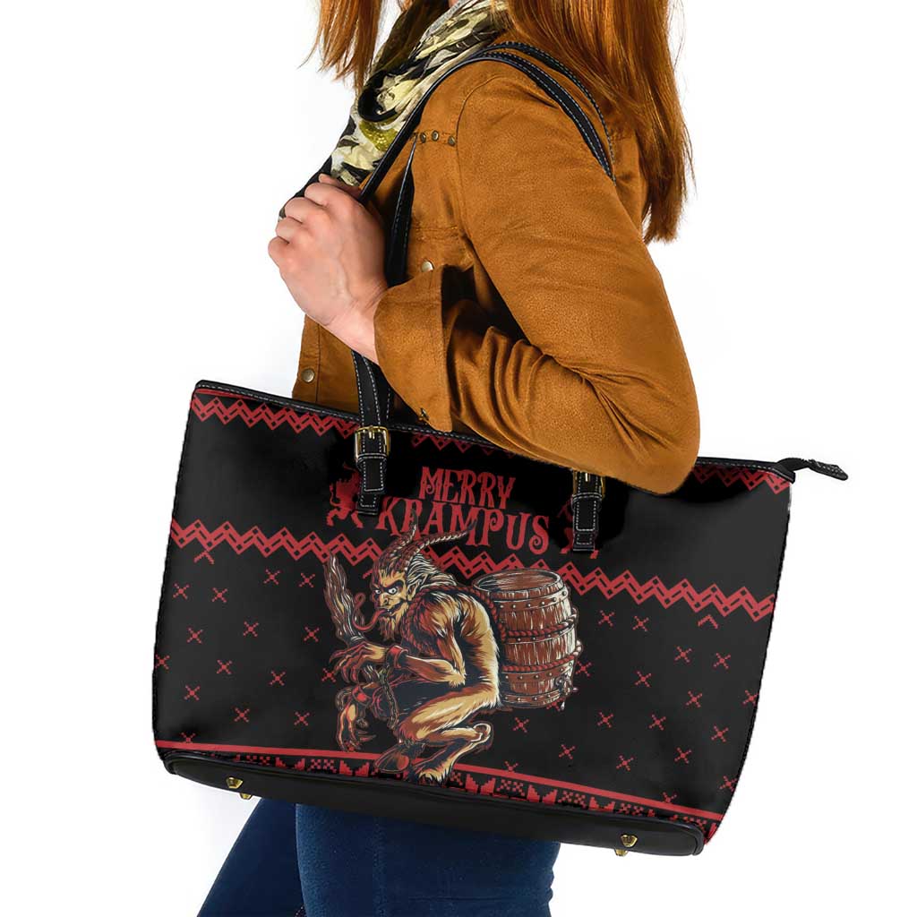 Merry Krampus Creepy Christmas Holiday Leather Tote Bag Red Version - Wonder Print Shop