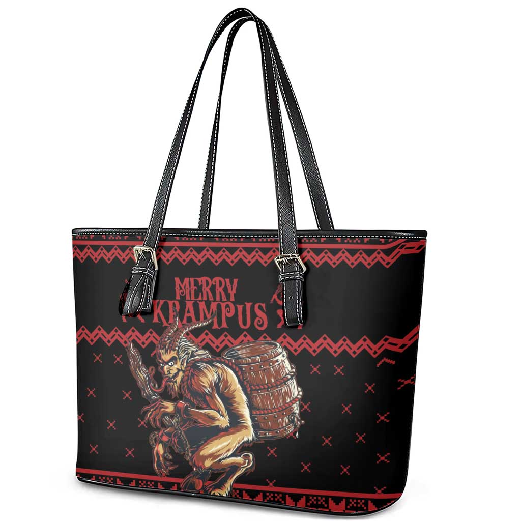 Merry Krampus Creepy Christmas Holiday Leather Tote Bag Red Version - Wonder Print Shop