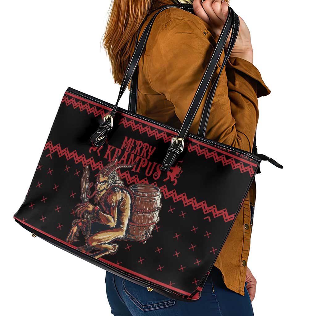 Merry Krampus Creepy Christmas Holiday Leather Tote Bag Red Version - Wonder Print Shop