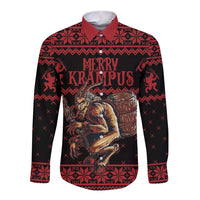 Merry Krampus Creepy Christmas Holiday Long Sleeve Button Shirt Red Version - Wonder Print Shop