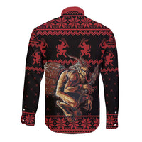 Merry Krampus Creepy Christmas Holiday Long Sleeve Button Shirt Red Version - Wonder Print Shop