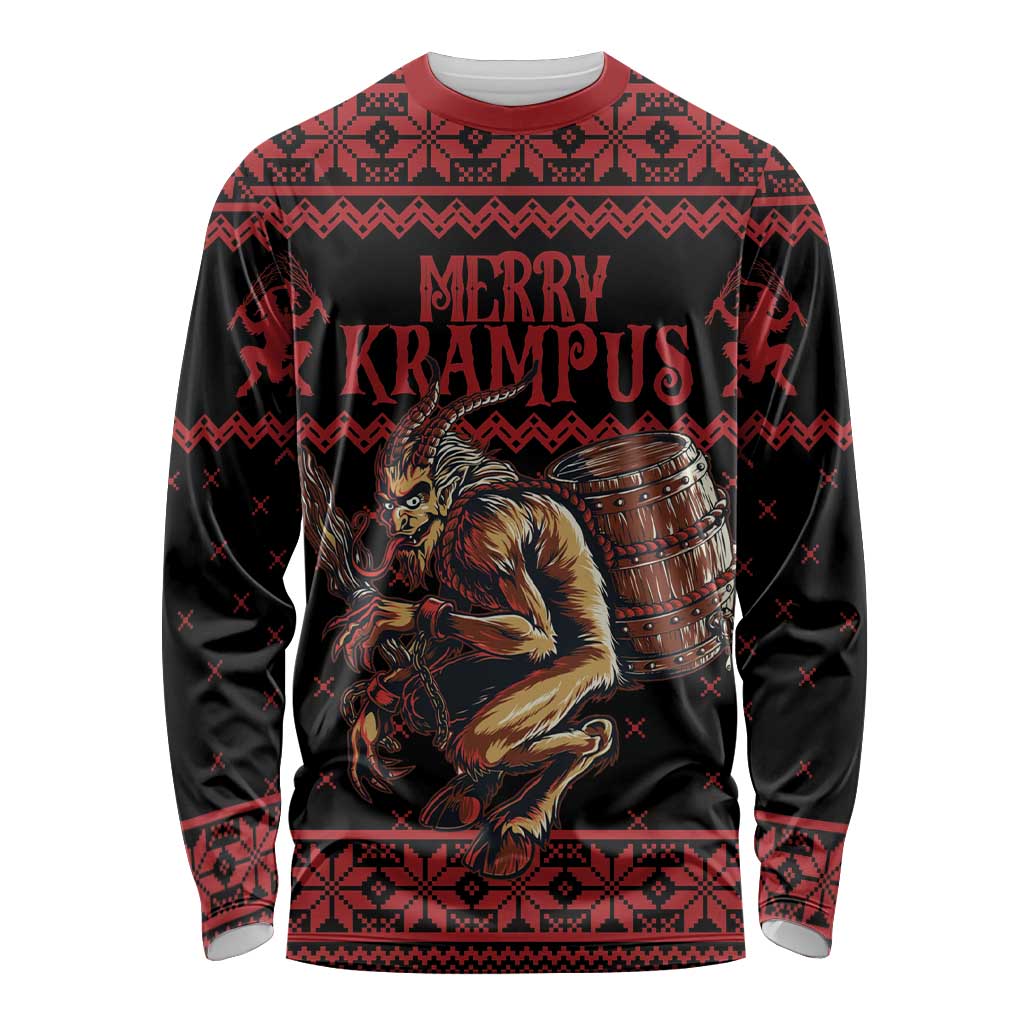 Merry Krampus Creepy Christmas Holiday Long Sleeve Shirt Red Version - Wonder Print Shop