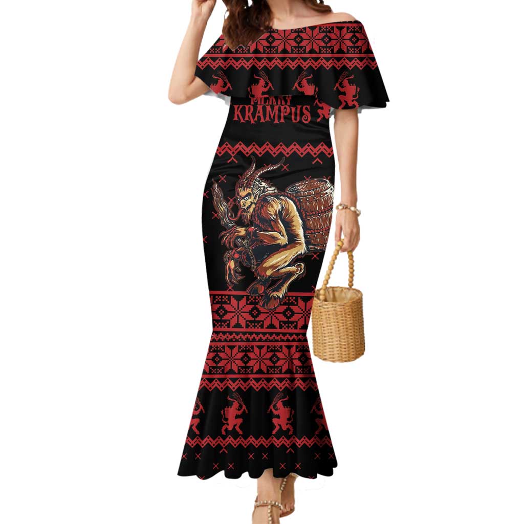 Merry Krampus Creepy Christmas Holiday Mermaid Dress Red Version - Wonder Print Shop