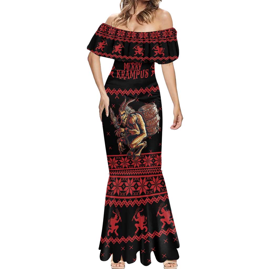 Merry Krampus Creepy Christmas Holiday Mermaid Dress Red Version - Wonder Print Shop