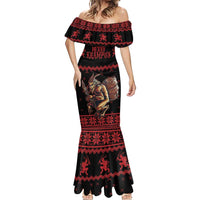 Merry Krampus Creepy Christmas Holiday Mermaid Dress Red Version - Wonder Print Shop
