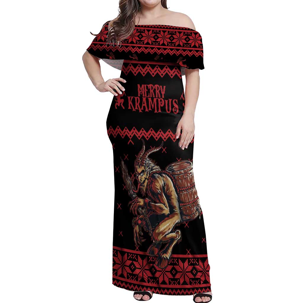 Merry Krampus Creepy Christmas Holiday Off Shoulder Maxi Dress Red Version - Wonder Print Shop