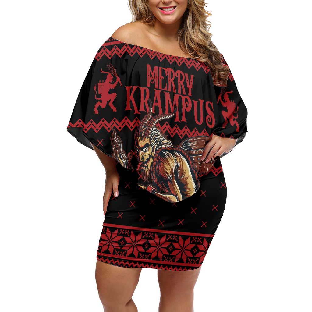 Merry Krampus Creepy Christmas Holiday Off Shoulder Short Dress Red Version - Wonder Print Shop