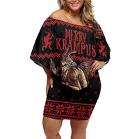Merry Krampus Creepy Christmas Holiday Off Shoulder Short Dress Red Version - Wonder Print Shop