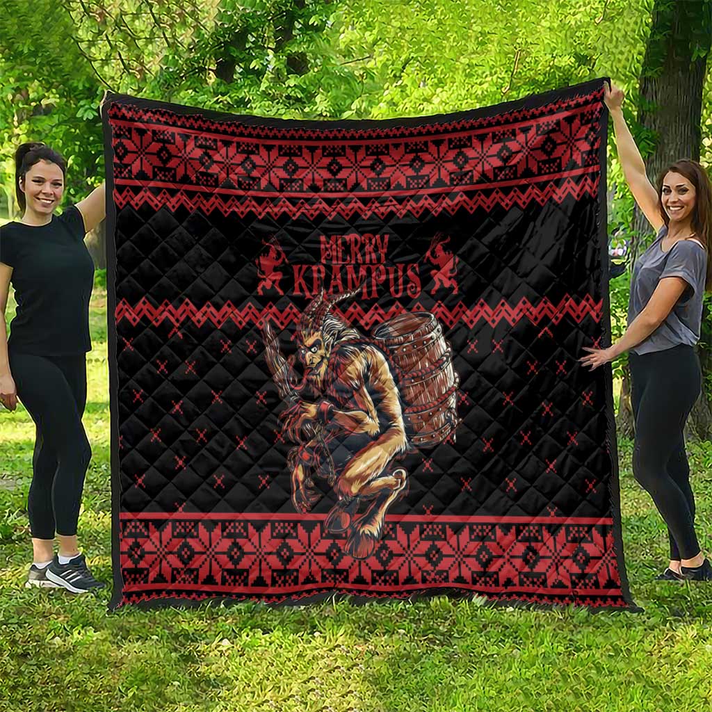 Merry Krampus Creepy Christmas Holiday Quilt Red Version - Wonder Print Shop