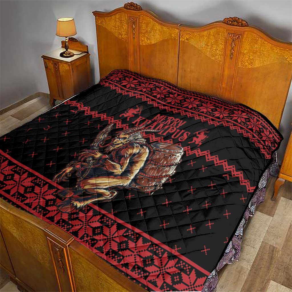 Merry Krampus Creepy Christmas Holiday Quilt Red Version - Wonder Print Shop