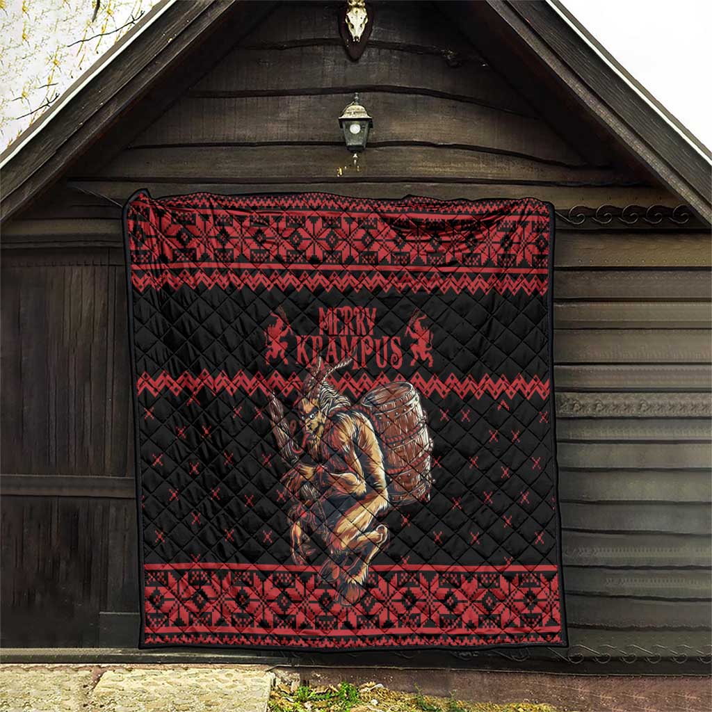 Merry Krampus Creepy Christmas Holiday Quilt Red Version - Wonder Print Shop