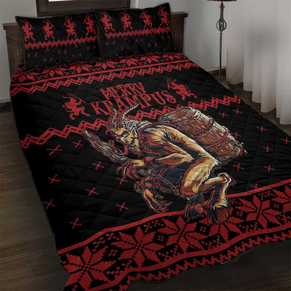 Merry Krampus Creepy Christmas Holiday Quilt Bed Set Red Version - Wonder Print Shop