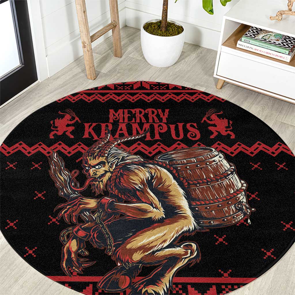 Merry Krampus Creepy Christmas Holiday Round Carpet Red Version