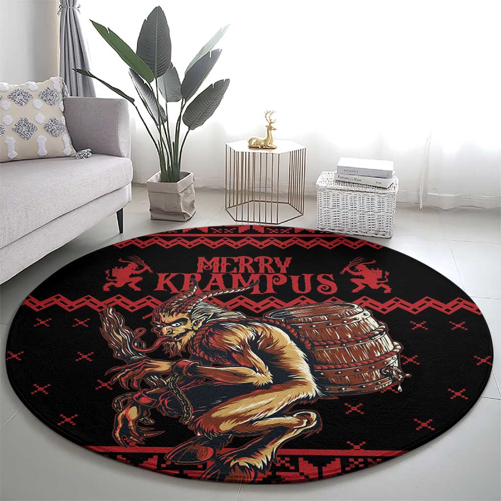 Merry Krampus Creepy Christmas Holiday Round Carpet Red Version